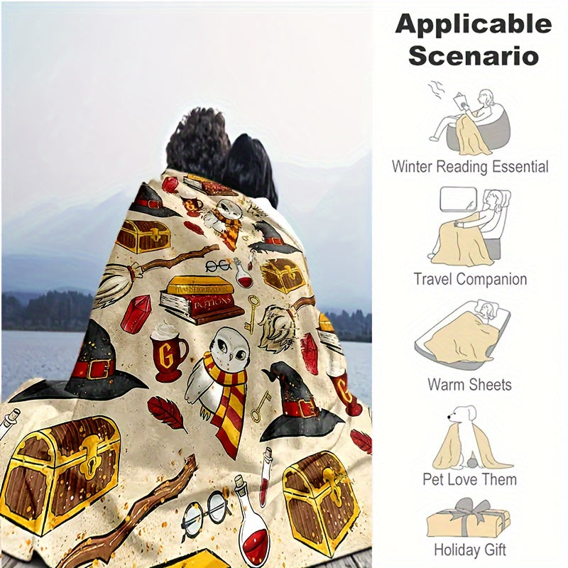 1pc Flannel Digital Printed Throw Blanket Sofa Blanket, Home Leisure Blanket, Air Conditioning Blanket, Nap Blanket, Soft And Comfortable Halloween Cute Hat Cat White Ghost Bat Pumpkin Bed Blanket