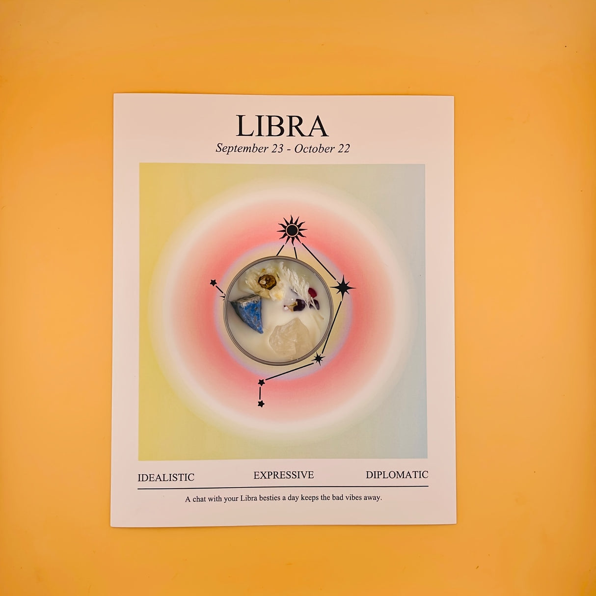 Handcrafted Libra Zodiac Scented Candle with Dried Flowers & Blue Wind Chime Fragrance - Ideal for Meditation, Yoga & Tarot - Perfect Gift for Christmas, Halloween, Easter & New Year -