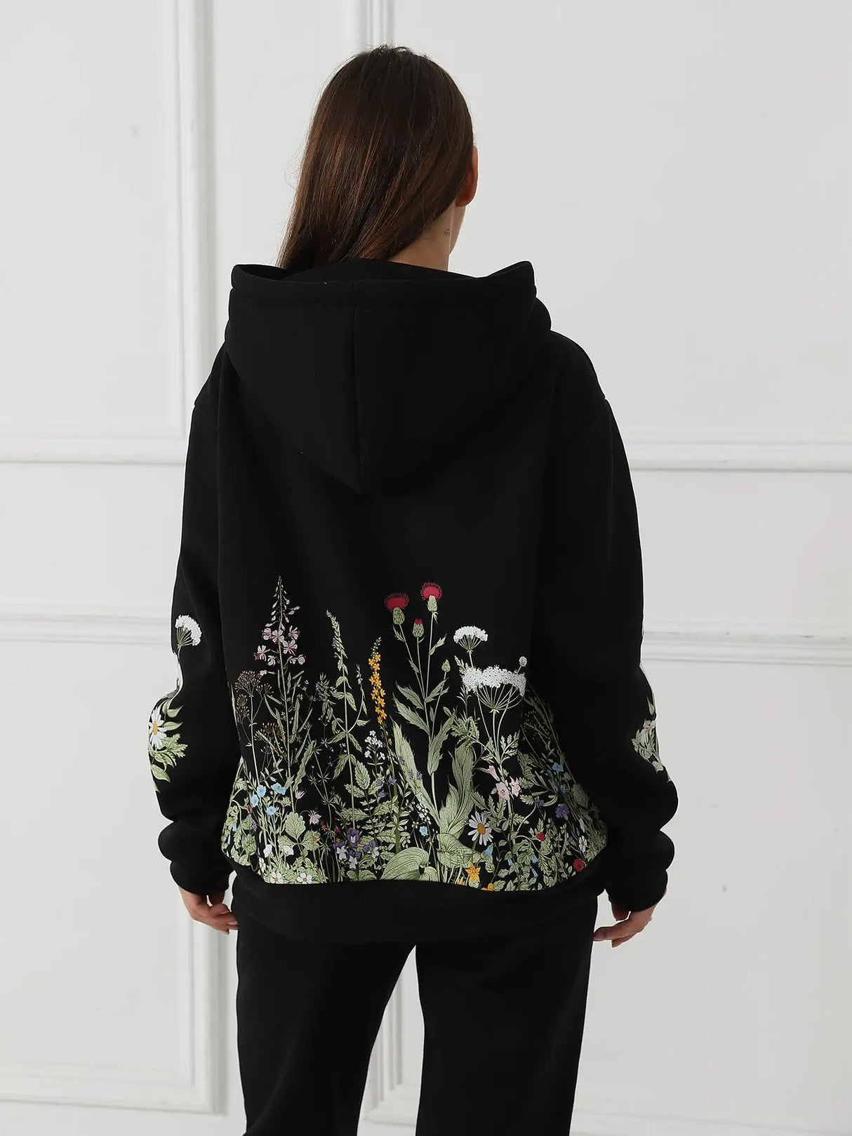 Women's Solid Color Floral Long Sleeved Sweatshirt - Lootquake