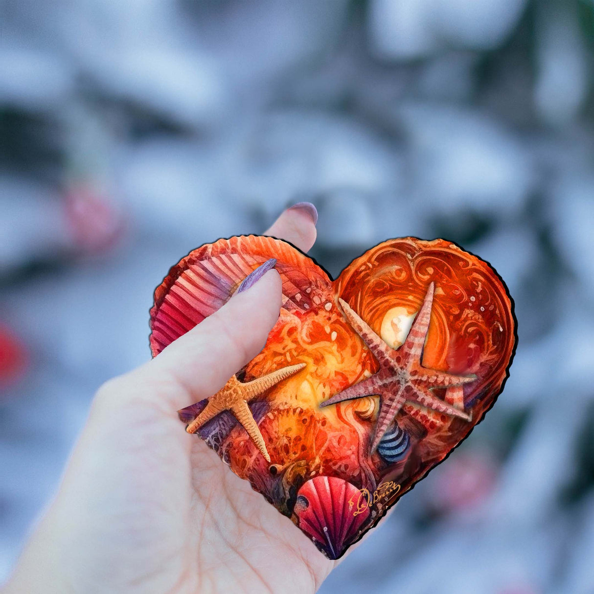 Adornos costeros navideños - Adornos de madera con forma de corazón costero de G.Debrekht - Decoración costera navideña - 8688199