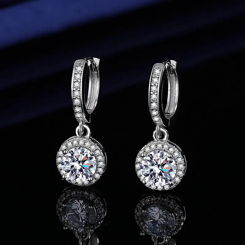 Moissanite Tassel Princess Round Bag 1 Karat Silver Earrings - Lootquake