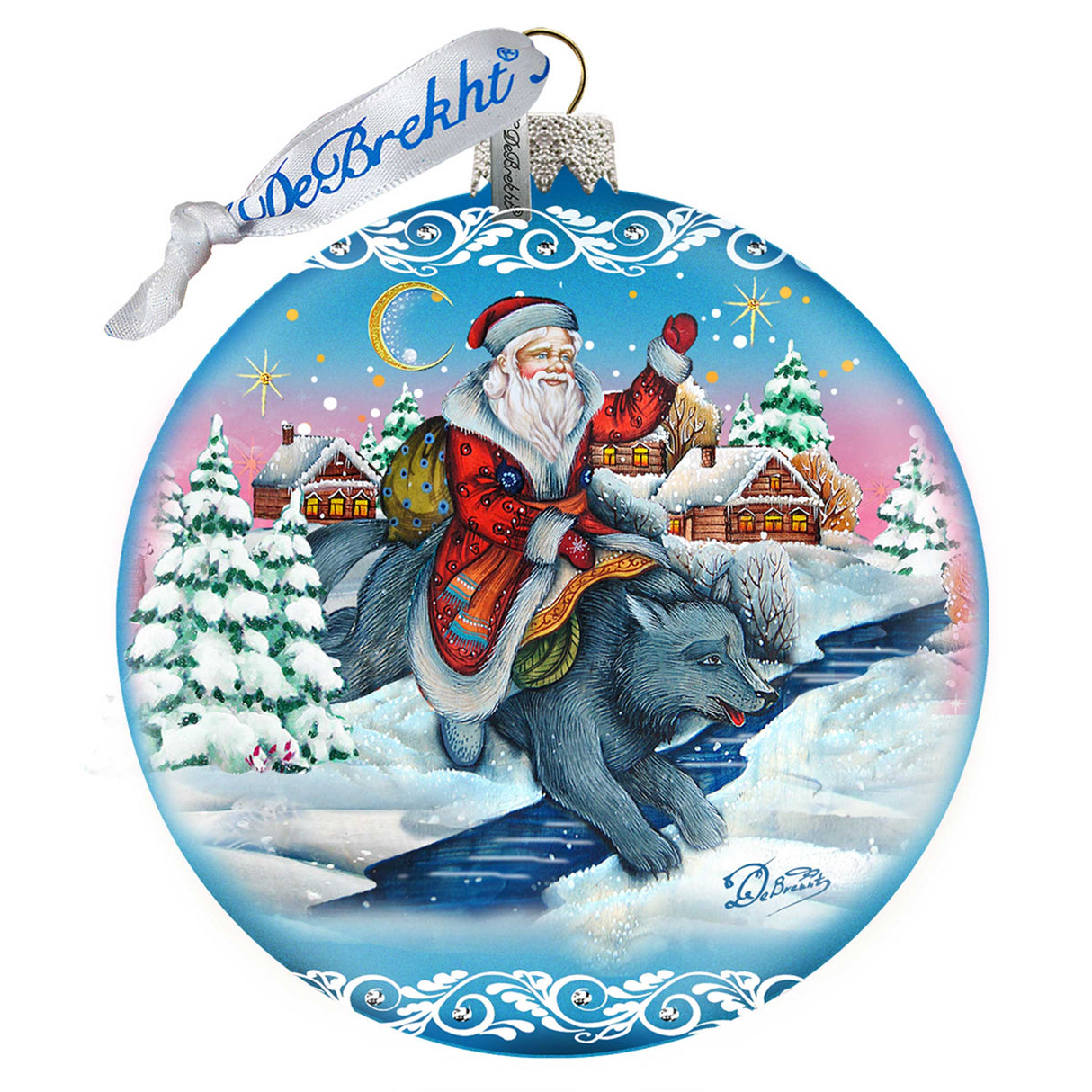 Christmas Arrival Fairytale Glass Ornament Limited Edition by G. DeBrekht - Christmas Santa Snowman Decor - 73866