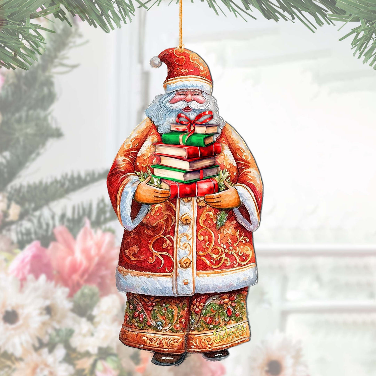 Adornos de madera de la colección de libros de Papá Noel de G. Debrekht - Decoración navideña de muñeco de nieve de Papá Noel - 8691405