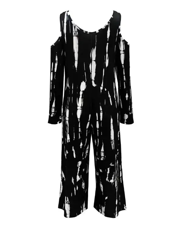 Women's V-neck Irregular Tie Dye Off Shoulder Fashion Jumpsuit - Lootquake