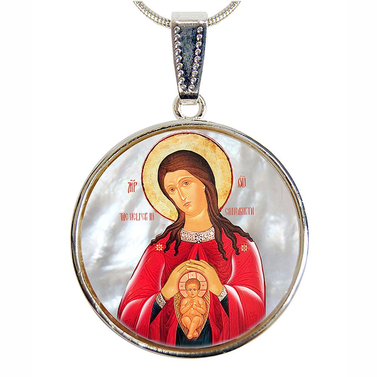 Blessed Virgin Mary Patron Silver Plated Mother of Pearl Jewelry Necklace - 43017