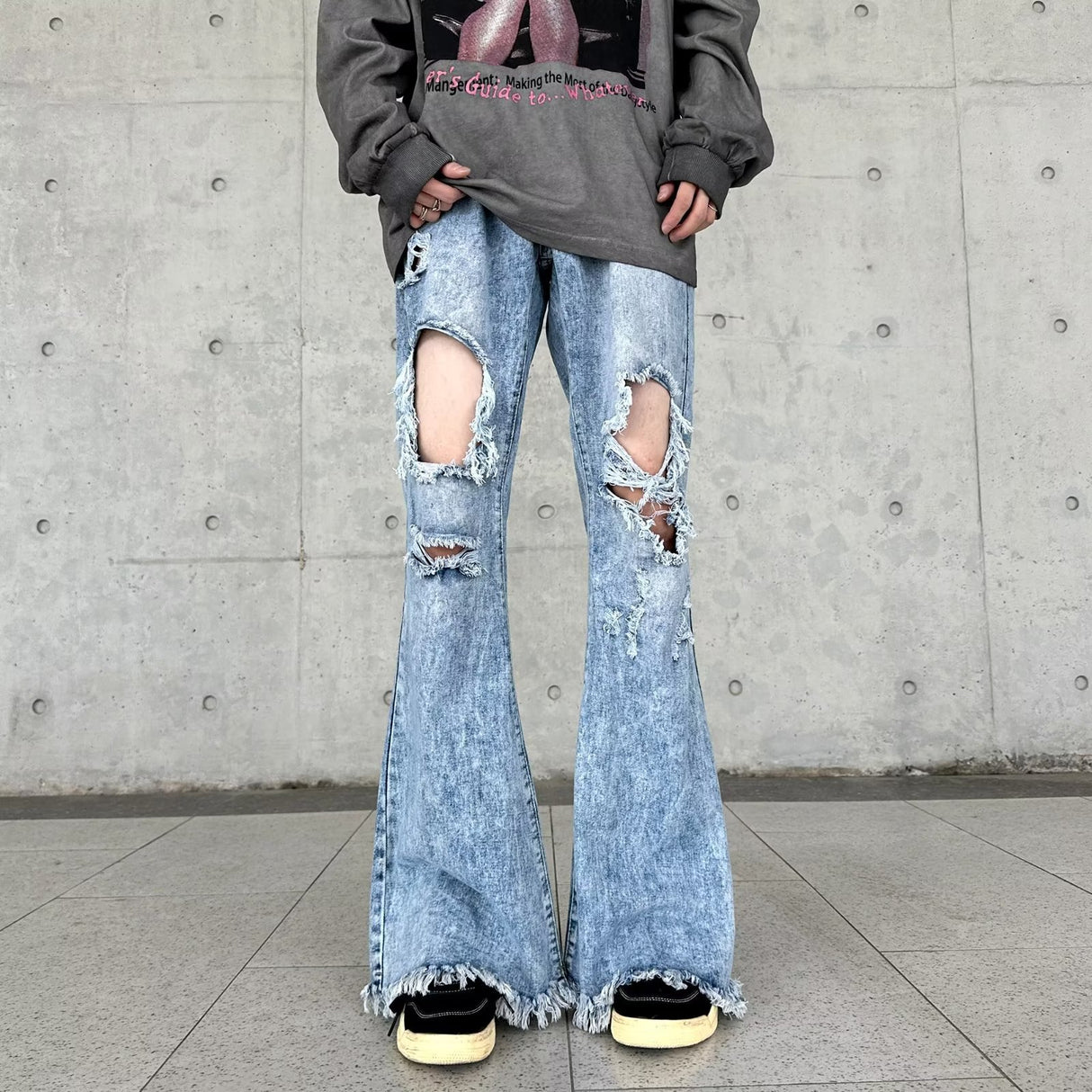 Retro Make Old Ripped Slim-fit Blue Jeans - Lootquake