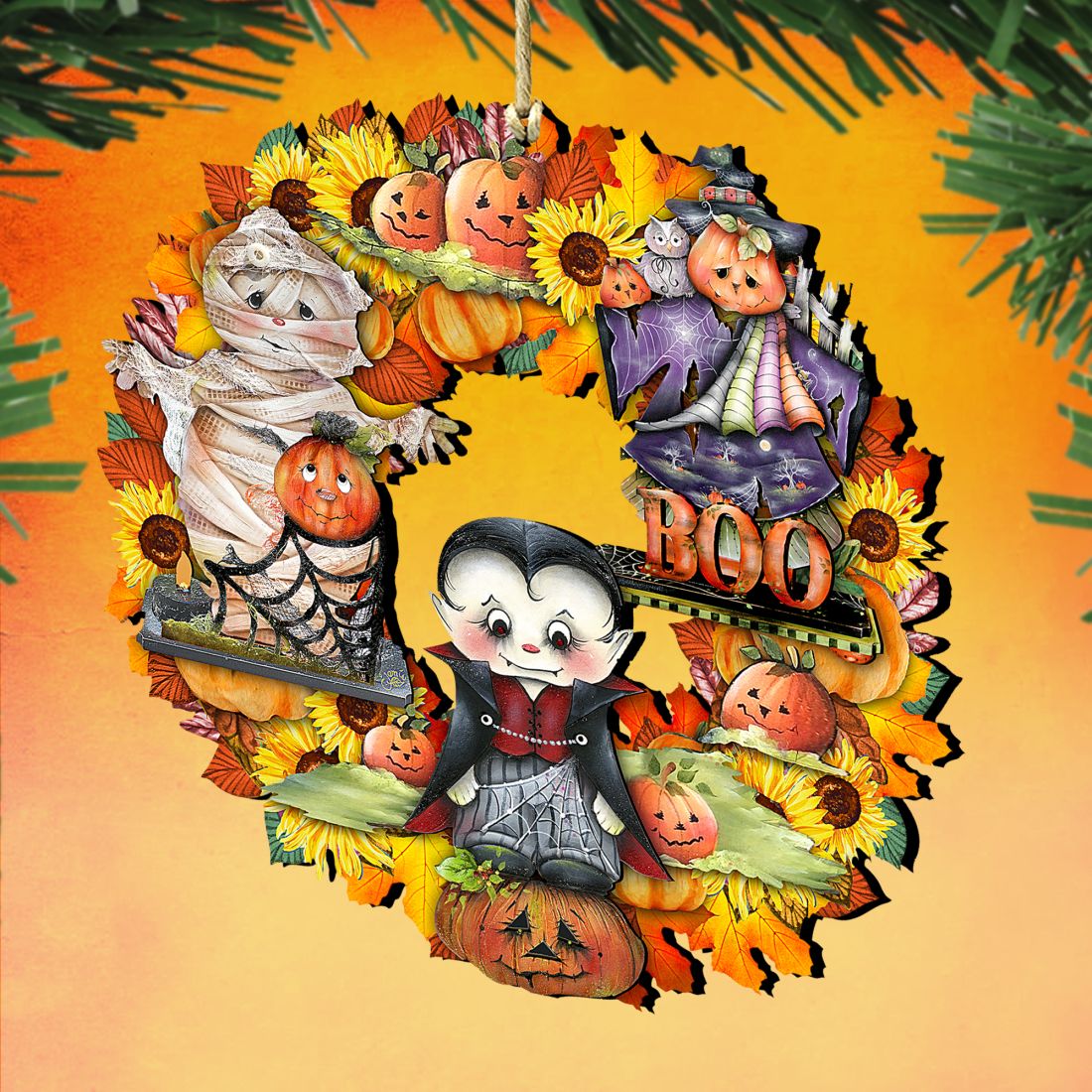 Halloween Wreath Wooden Ornaments by G. DeBrekht - Thanksgiving Halloween Decor - 8185316-1