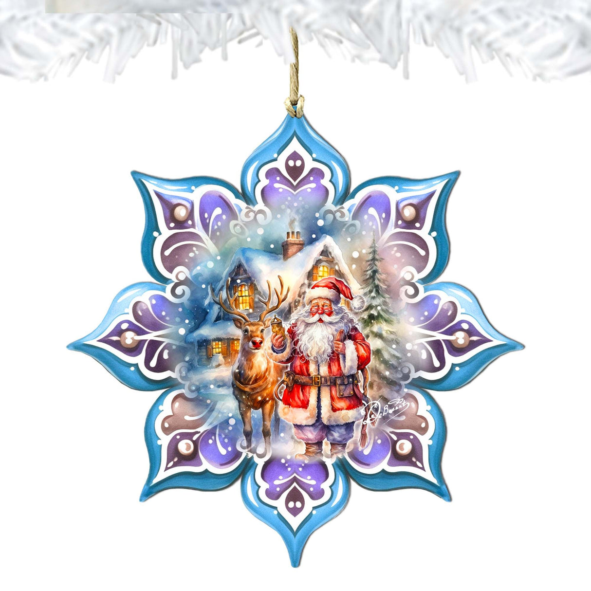 Adornos de madera de Papá Noel con reno y copos de nieve de G. Debrekht - Decoración navideña de Papá Noel y muñeco de nieve - 8688405