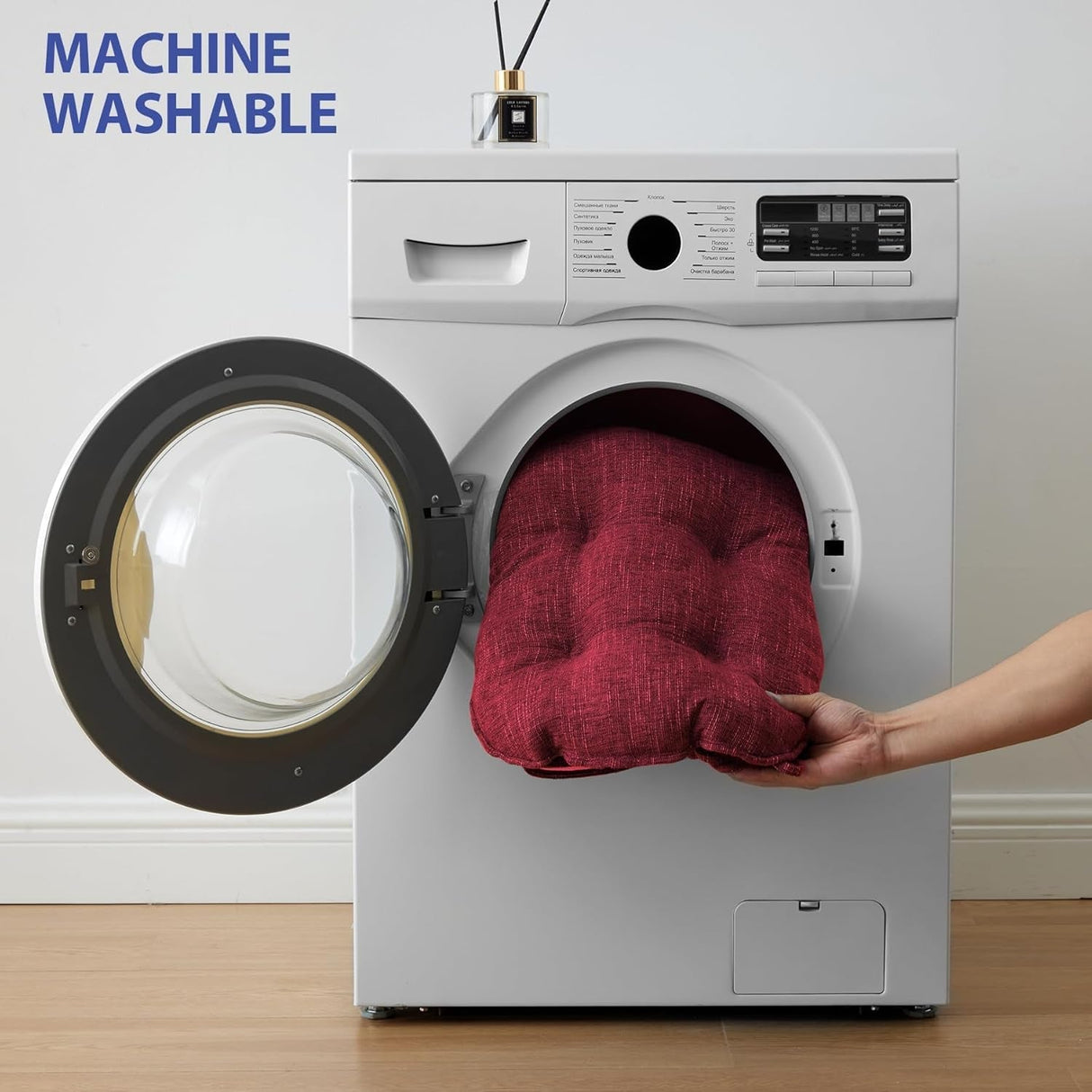 Chair Cushions for Dining Chairs Set of 4, Indoor Kitchen Chair Cushions with Ties and Non Slip Backing, Tufted Memory Foam Seat Cushions, Chair Pads 4 Pack, 15.5" X 15.5" X 4", Red-4