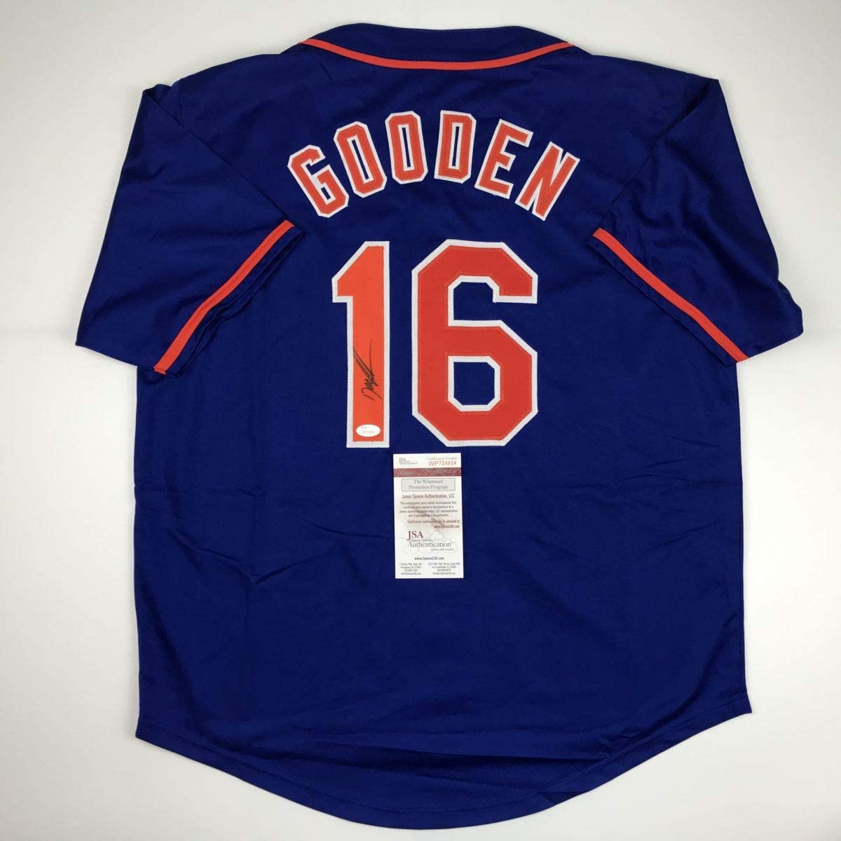 Camiseta de béisbol azul de Nueva York autografiada/firmada de Dwight Doc Gooden (JSA COA)