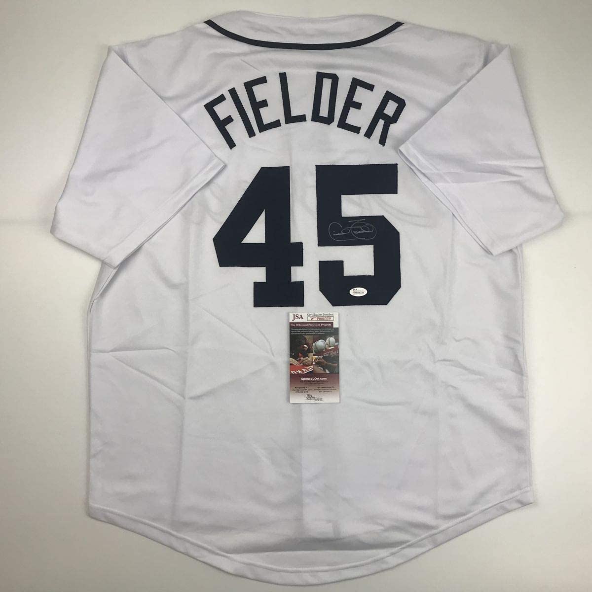 Camiseta de béisbol blanca de Detroit autografiada/firmada por Cecil Fielder JSA COA