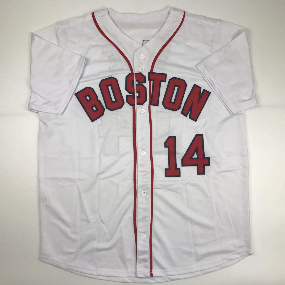 Camiseta de béisbol blanca de Boston autografiada/firmada por Jim Rice (JSA COA)