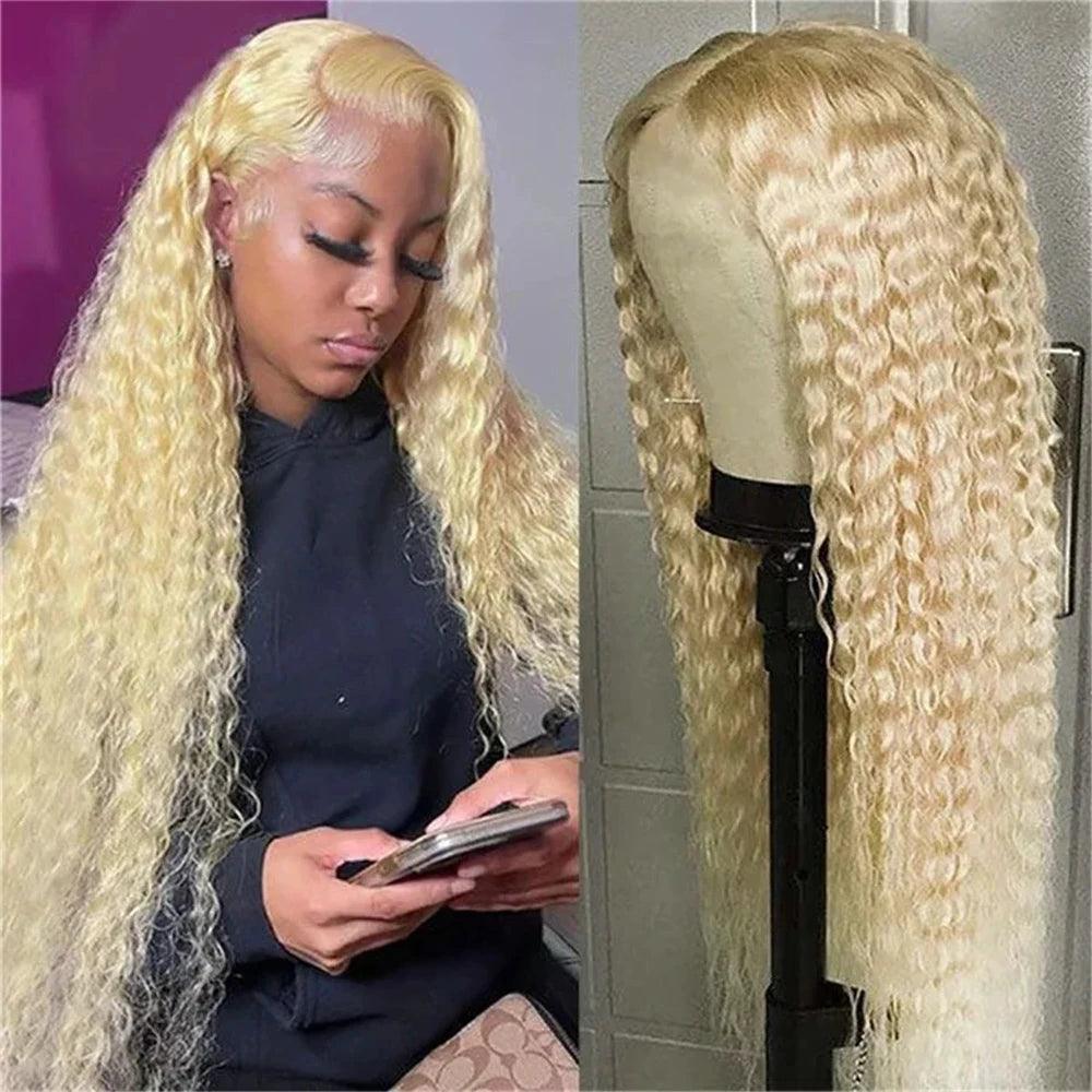 613 Deep Wave Frontal Wig 13x6 HD Water Wave Lace Front Wig 30 40 Inch Honey Blond 13x4 Blonde Lace Front Curly Human Hair Wigs