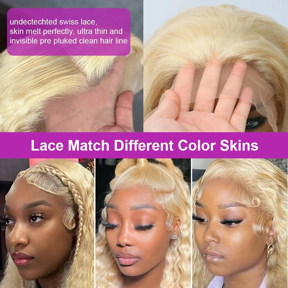 613 Deep Wave Frontal Wig 13x6 HD Water Wave Lace Front Wig 30 40 Inch Honey Blond 13x4 Blonde Lace Front Curly Human Hair Wigs