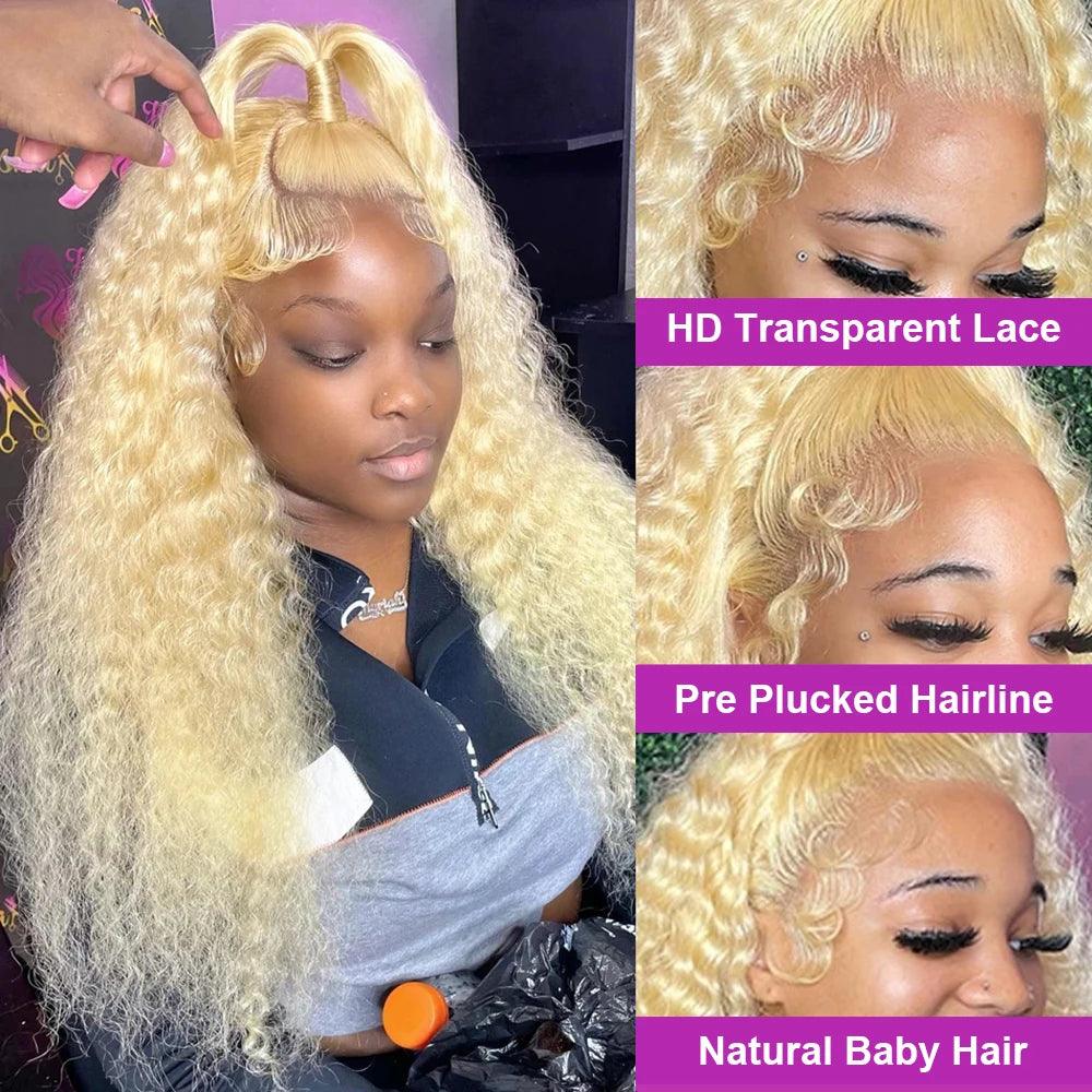 613 Deep Wave Frontal Wig 13x6 HD Water Wave Lace Front Wig 30 40 Inch Honey Blond 13x4 Blonde Lace Front Curly Human Hair Wigs