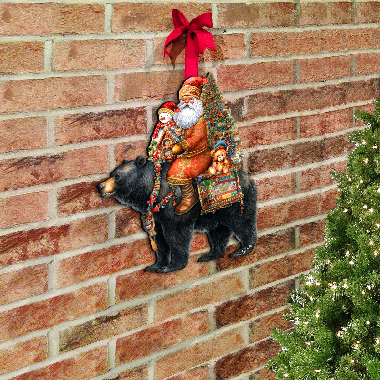 Decoración navideña para puerta con Papá Noel y su oso negro, de G. Debrekht - Decoración navideña con Papá Noel y muñeco de nieve - 8611064H