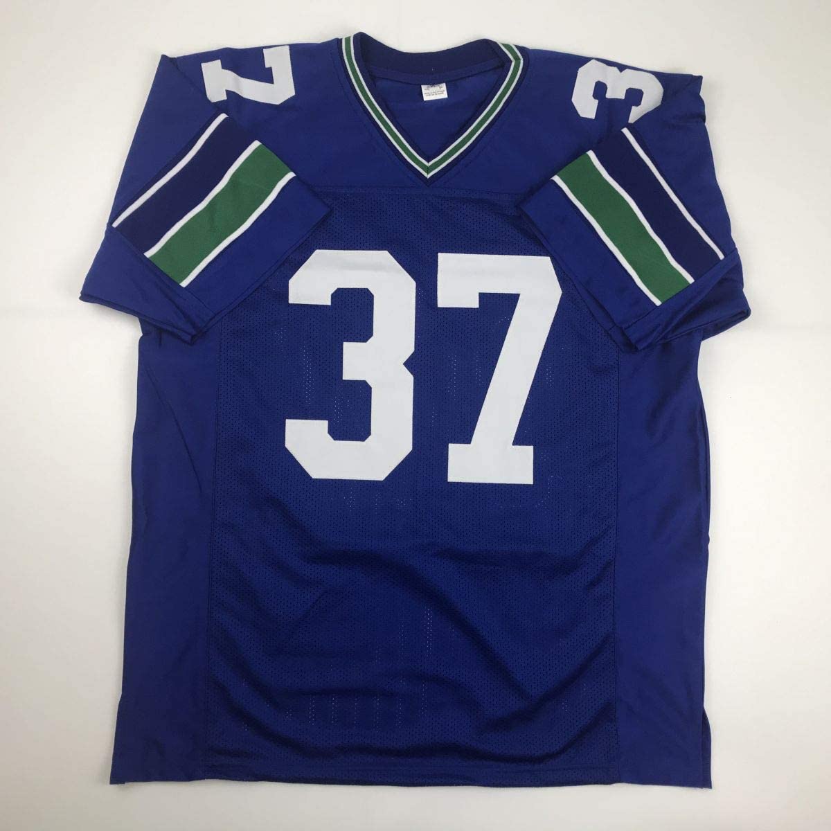 Autographed/Signed Shaun Alexander Seattle Blue Football Jersey JSA COA