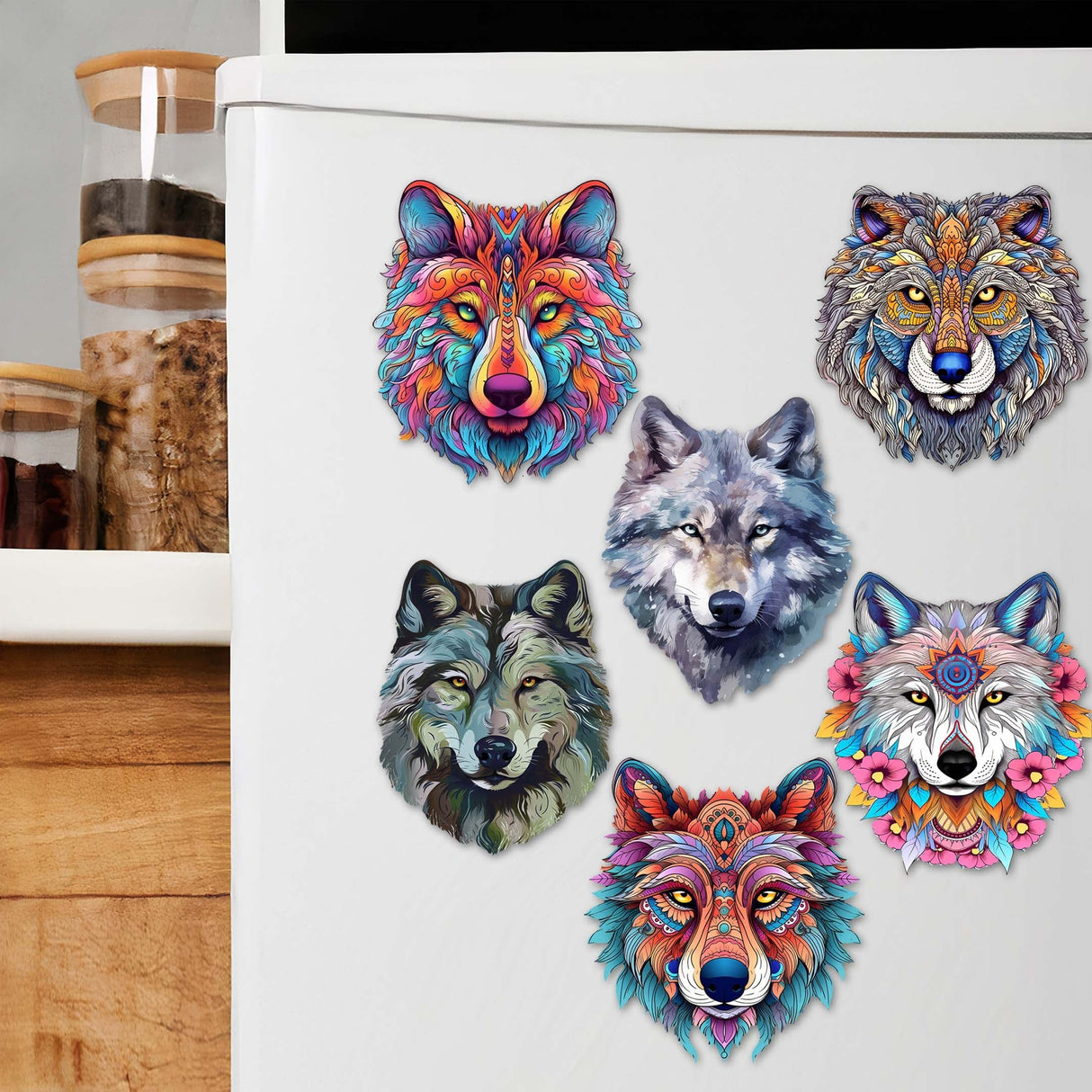 Enigmatic Wolves Decorative Wooden Magnets Set of 6 by G. Debrekht - Wildlife Decor - 8090113G-S6