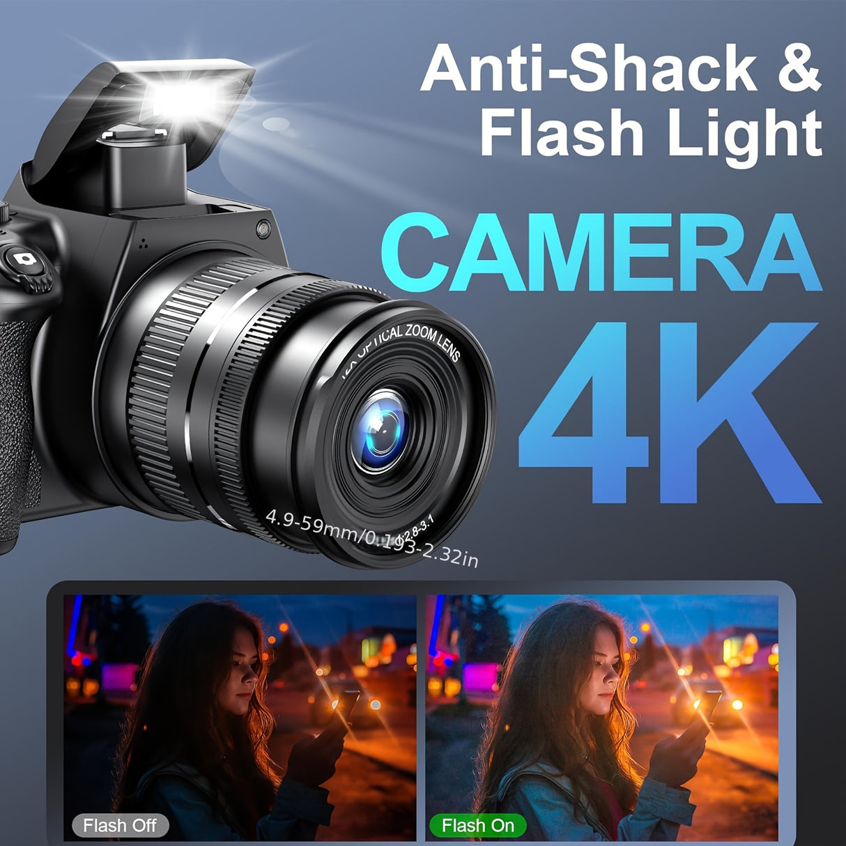 Cámaras para fotografía, cámara digital 4K con zoom óptico de 12x, cámara de vlogueo de 72 MP con pantalla giratoria de 270°, batería, cargador, tarjeta SD de 64 GB, lector de tarjetas
