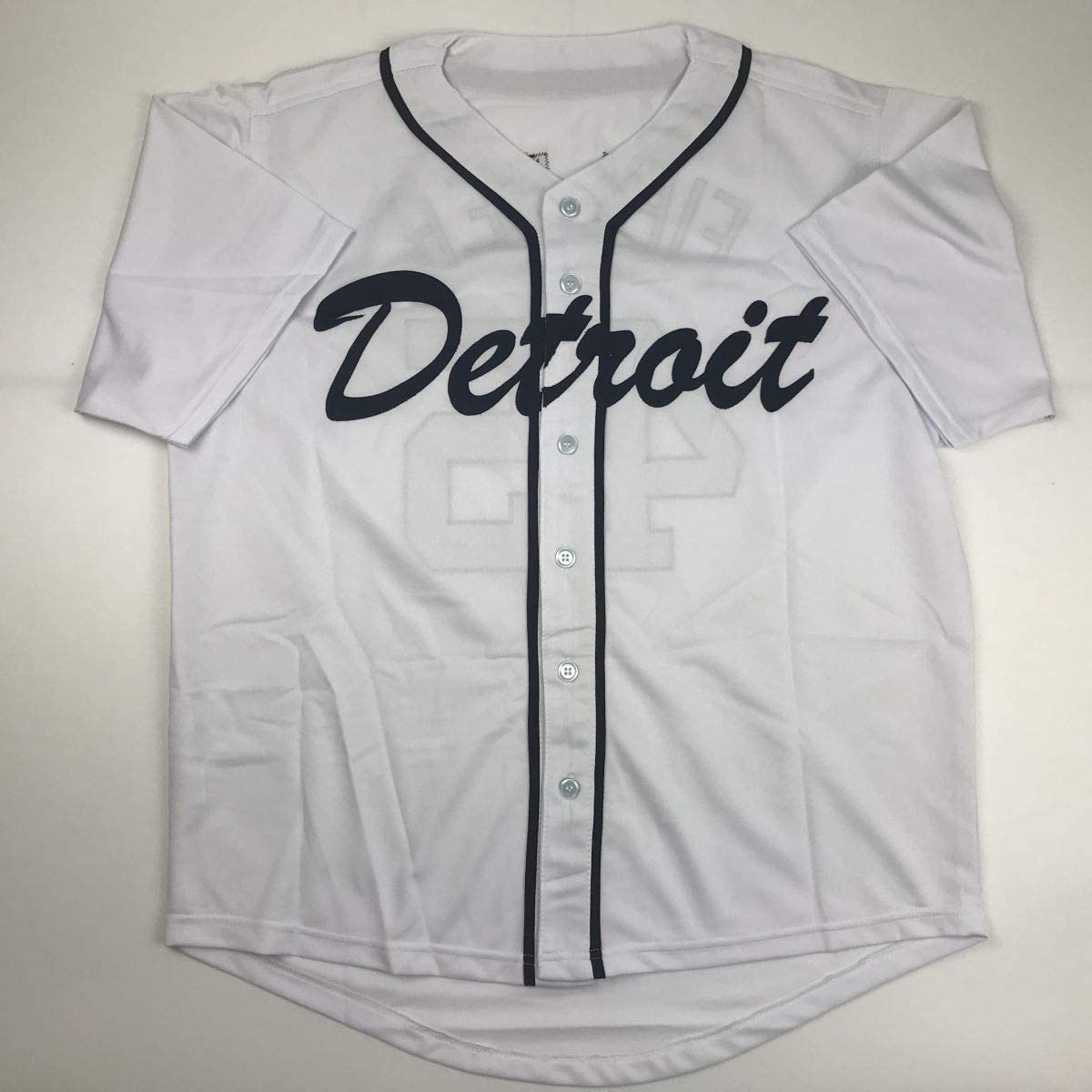 Camiseta de béisbol blanca de Detroit autografiada/firmada por Cecil Fielder JSA COA