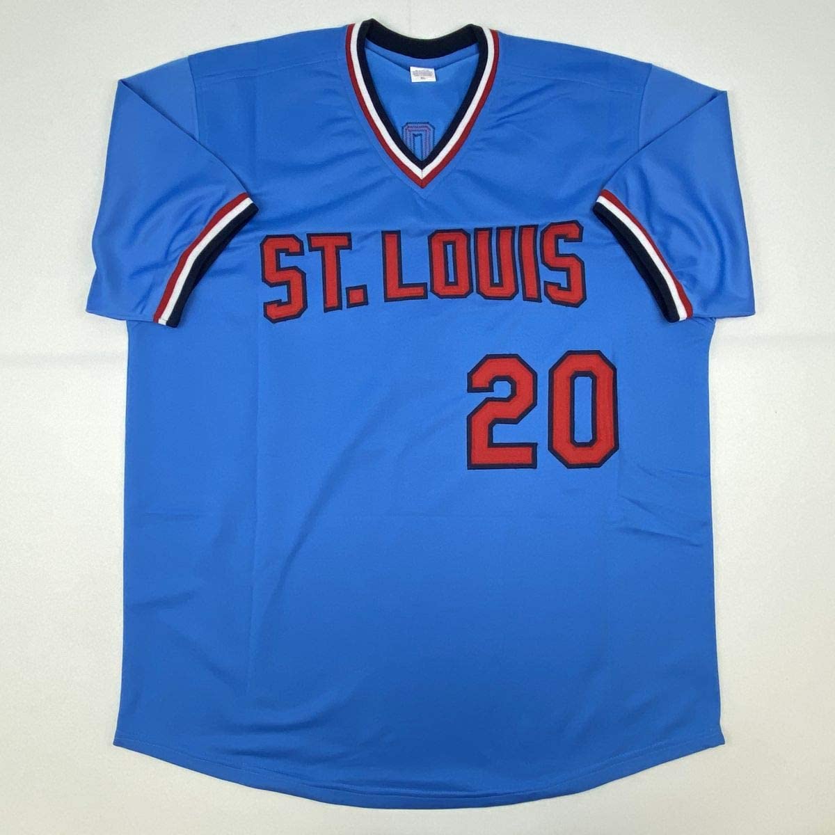 Camiseta de béisbol azul de San Luis autografiada y firmada por Lou Brock (JSA COA)