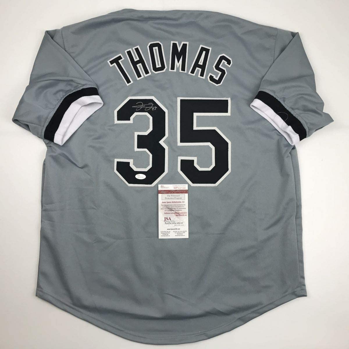 Camiseta de béisbol gris de Chicago autografiada/firmada por Frank Thomas JSA COA