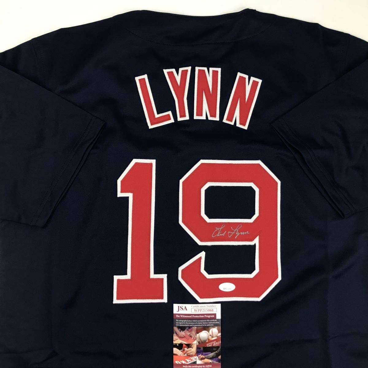 Autographed/Signed Fred Lynn Boston Blue Baseball Jersey JSA COA