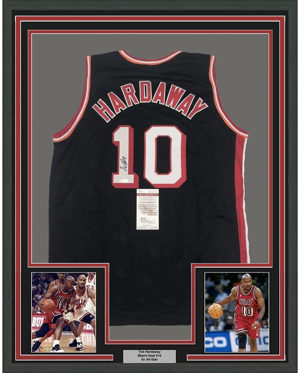 Camiseta de baloncesto negra de Miami de Tim Hardaway, enmarcada, autografiada y firmada, 35 x 39, JSA COA