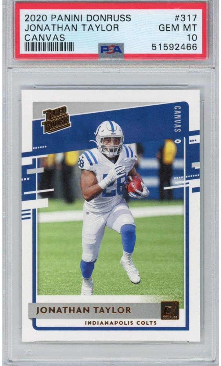 Tarjeta de fútbol americano Panini Donruss Jonathan Taylor n.° 317 Canvas Rated Rookie RC de 2020 PSA 10 Gem Mint