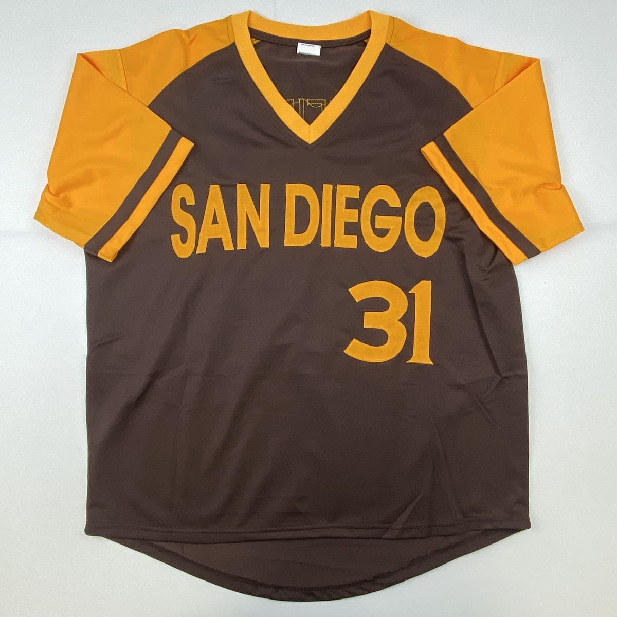 Camiseta de béisbol retro marrón de San Diego de Dave Winfield autografiada/firmada JSA COA