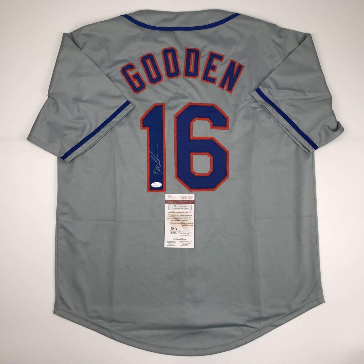 Camiseta de béisbol gris de Nueva York autografiada/firmada por Dwight Doc Gooden (JSA COA)
