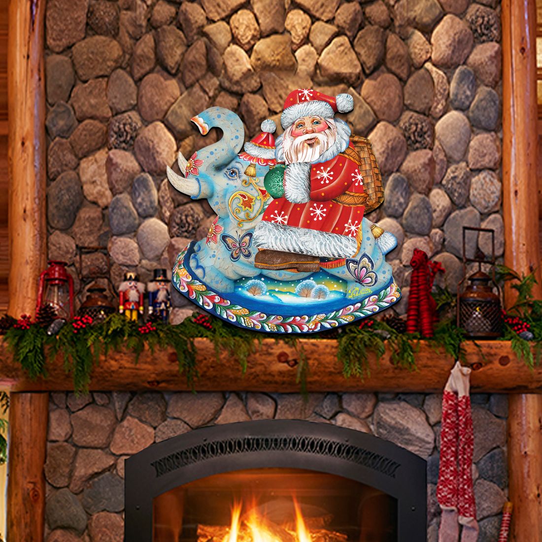 Decoración navideña para puerta con Papá Noel y elefante de G. DeBrekht - Decoración navideña con Papá Noel y muñeco de nieve - 8111380H