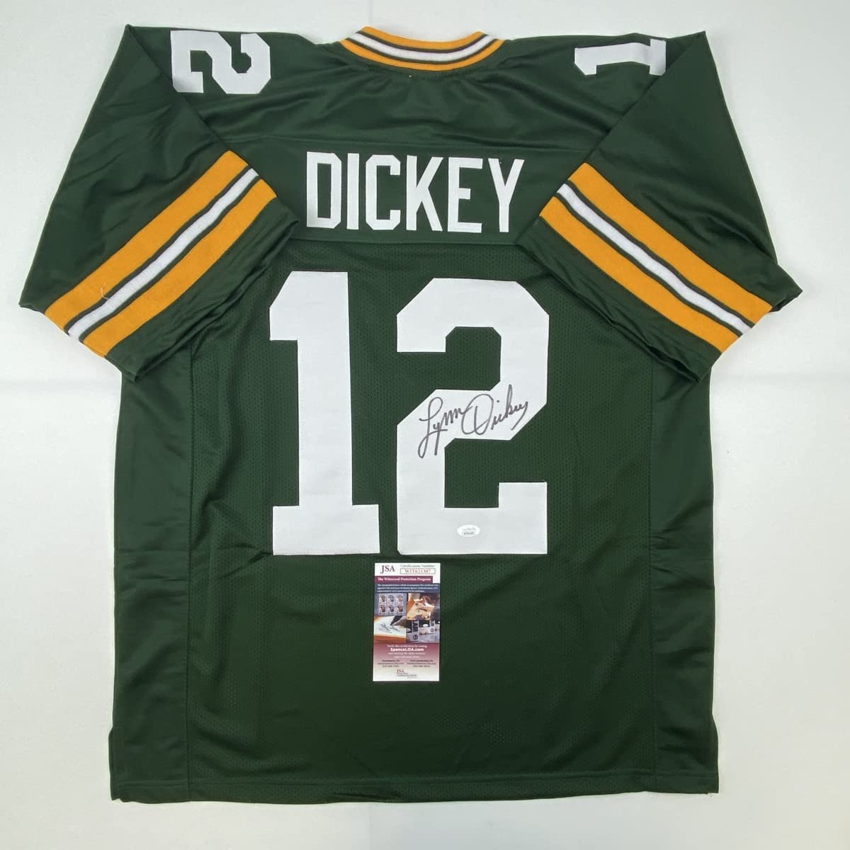 Camiseta de fútbol verde de Green Bay autografiada/firmada por Lynn Dickey JSA COA