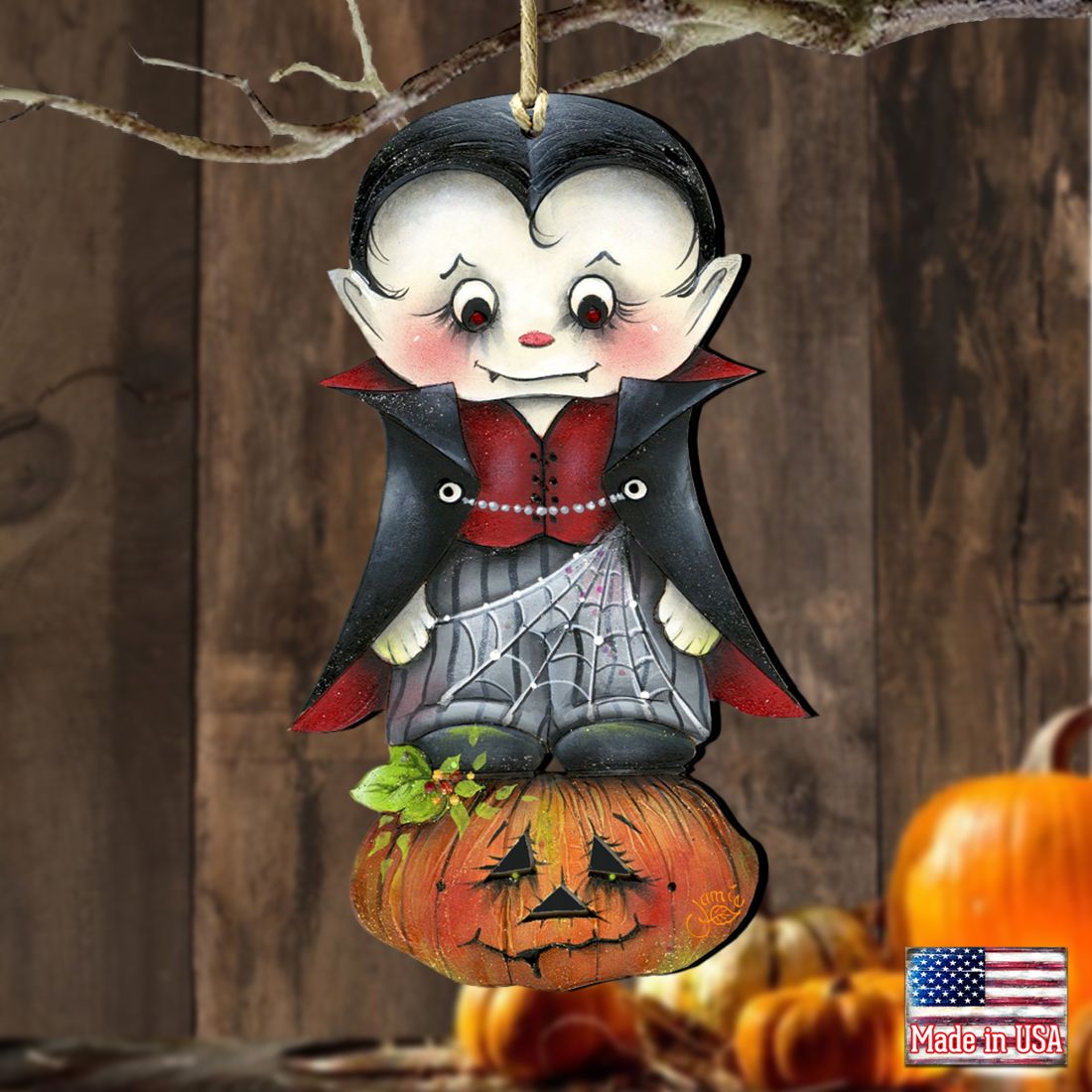 Dracula Wooden Ornaments Halloween by Jamie Mills-Price - Thanksgiving Halloween Decor - 8457401