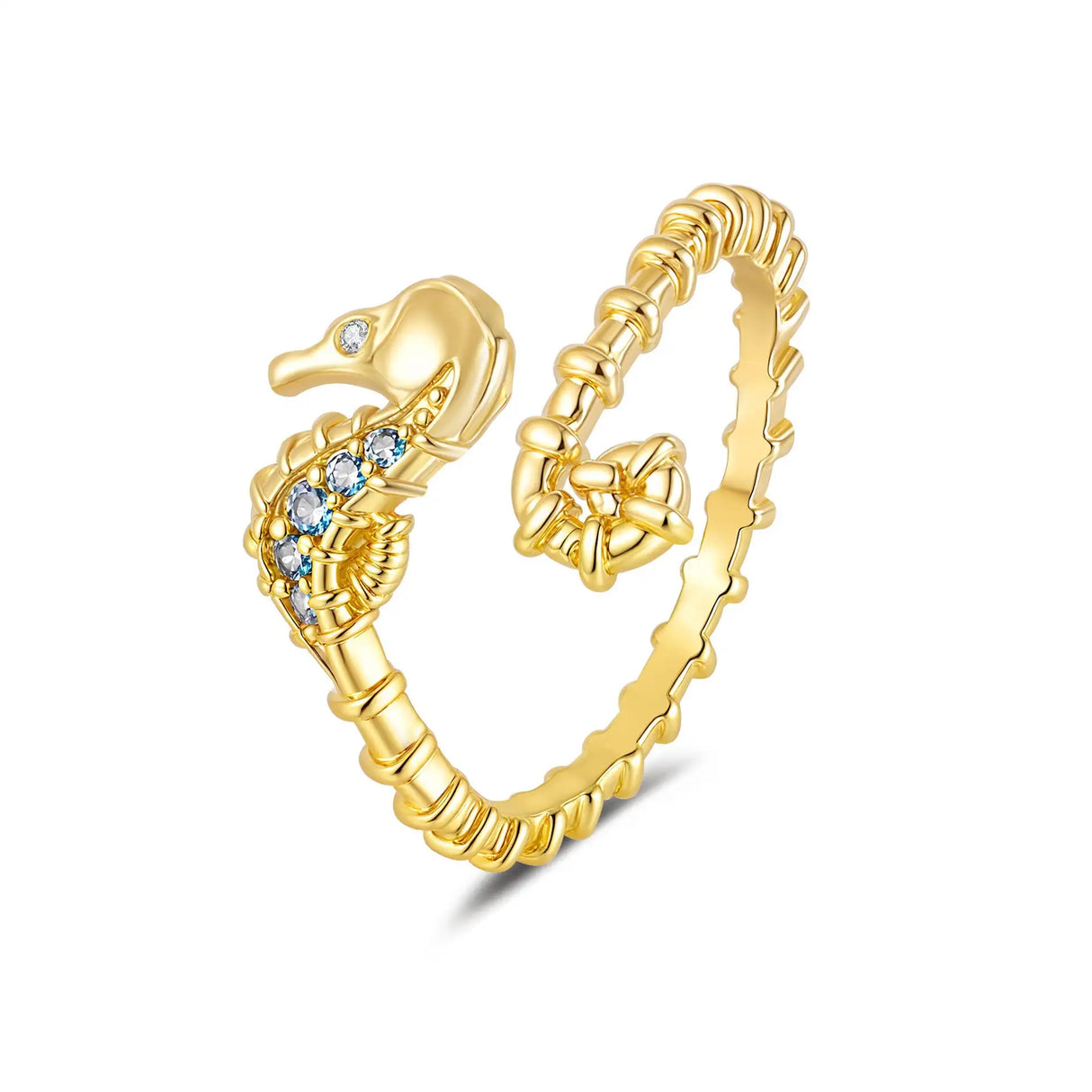 Ocean Seahorse Open Ring Female Inlaid With Green Zirconium - Lootquake