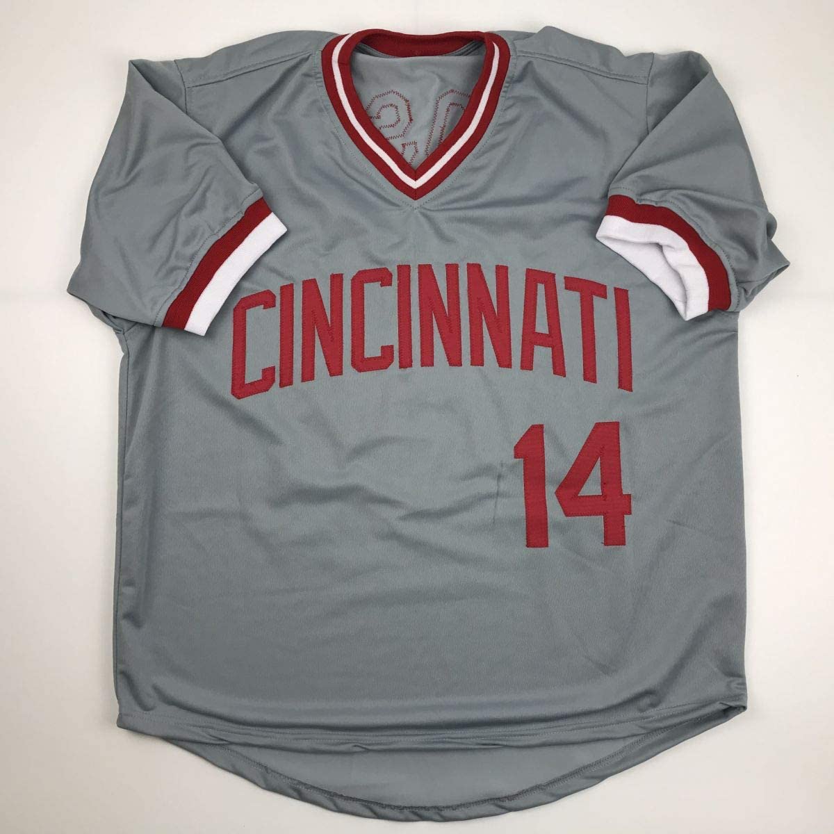 Camiseta de béisbol gris de Cincinnati autografiada/firmada por Pete Rose JSA COA