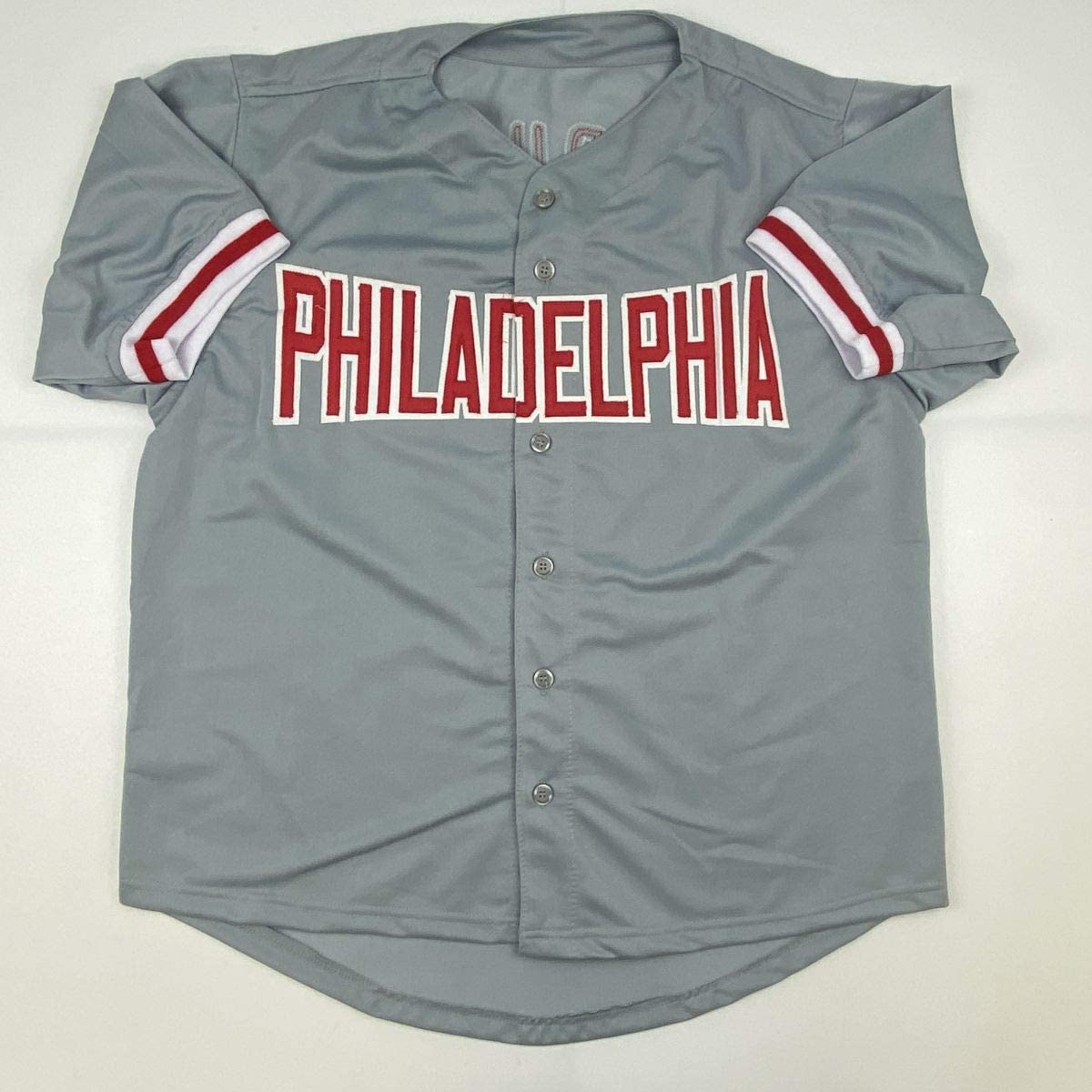 Camiseta de béisbol gris de Filadelfia de John Kruk autografiada/firmada JSA COA