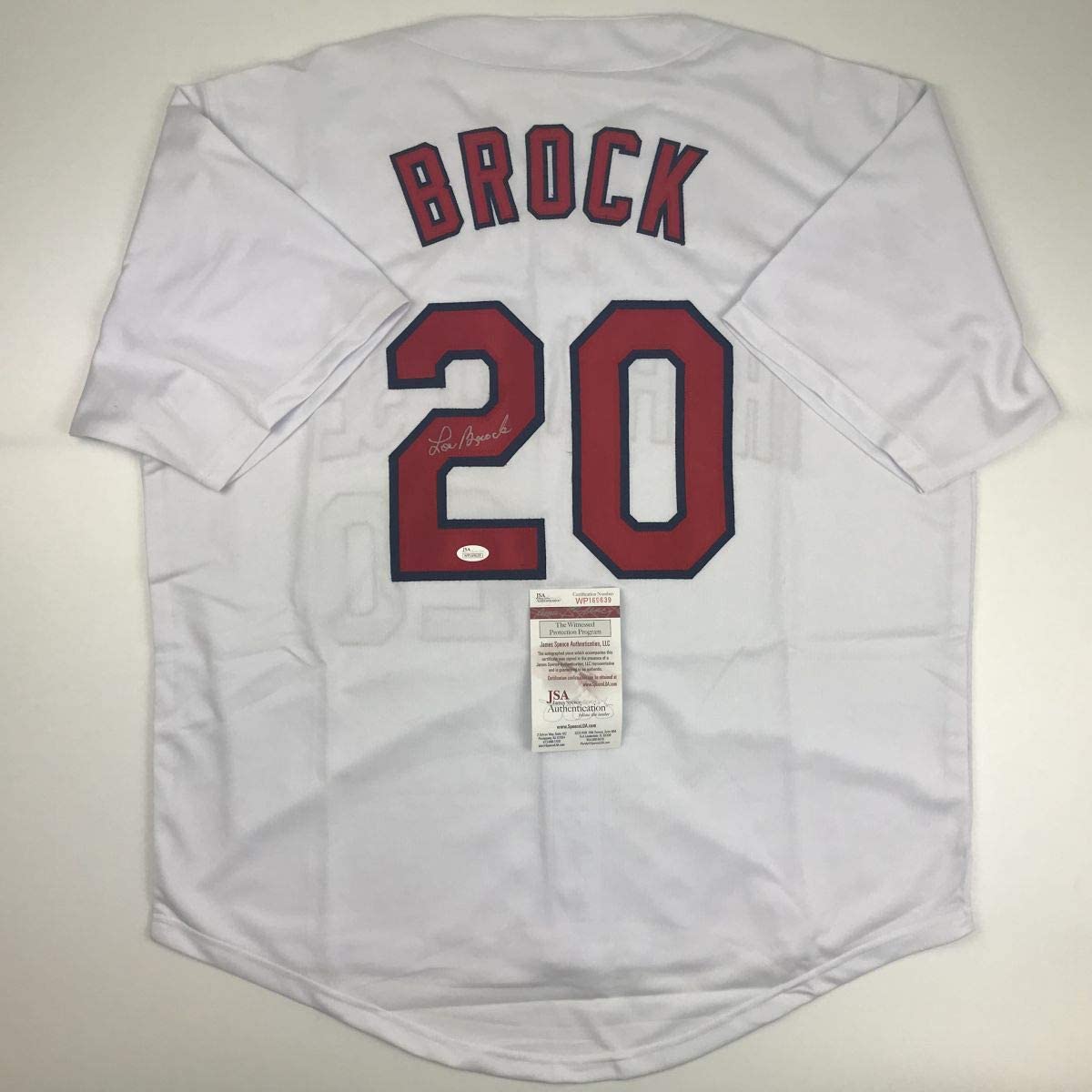 Camiseta de béisbol blanca de St. Louis autografiada y firmada por Lou Brock (JSA COA)