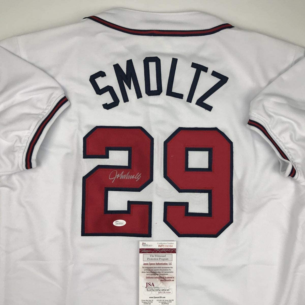 Camiseta de béisbol blanca de Atlanta autografiada/firmada por John Smoltz (JSA COA)