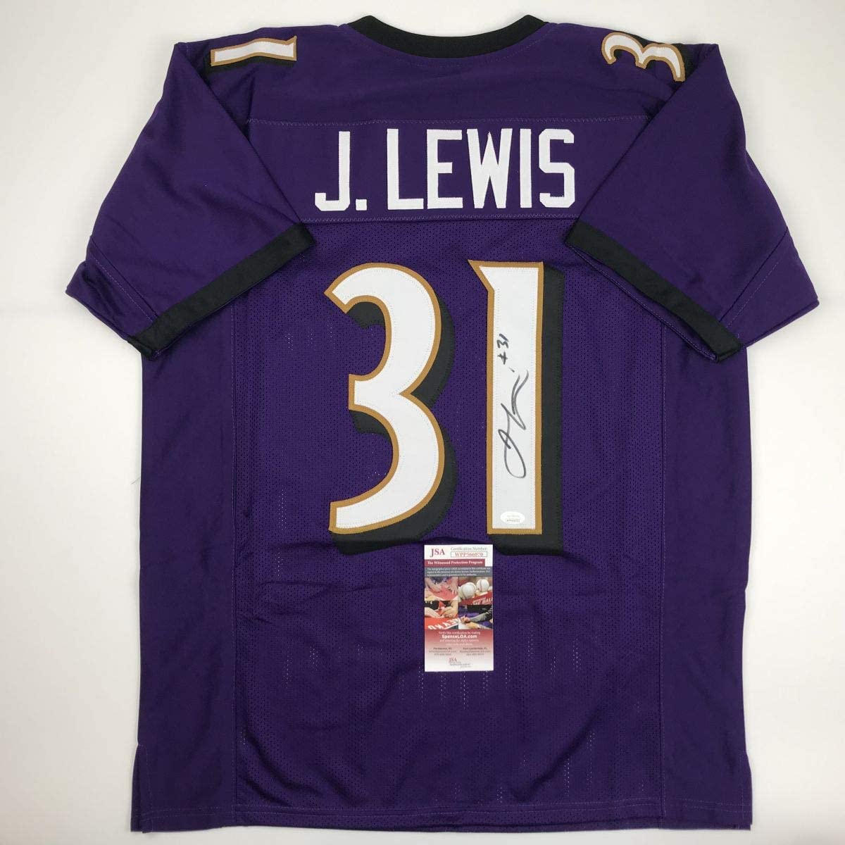 Camiseta de fútbol morado de Baltimore autografiada/firmada por Jamal Lewis (JSA COA)