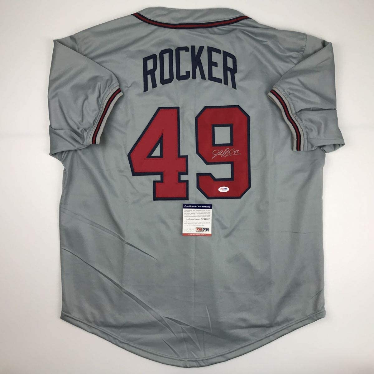Camiseta de béisbol gris de Atlanta de John Rocker autografiada y firmada con certificado de autenticidad de PSA y ADN