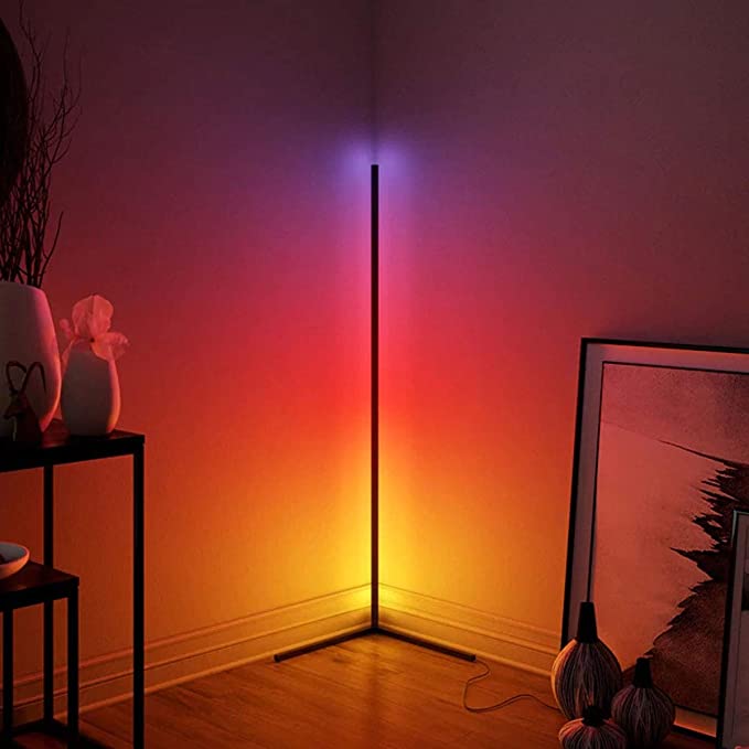55" RGBCW Corner Floor Lamp-Black/Gold/White