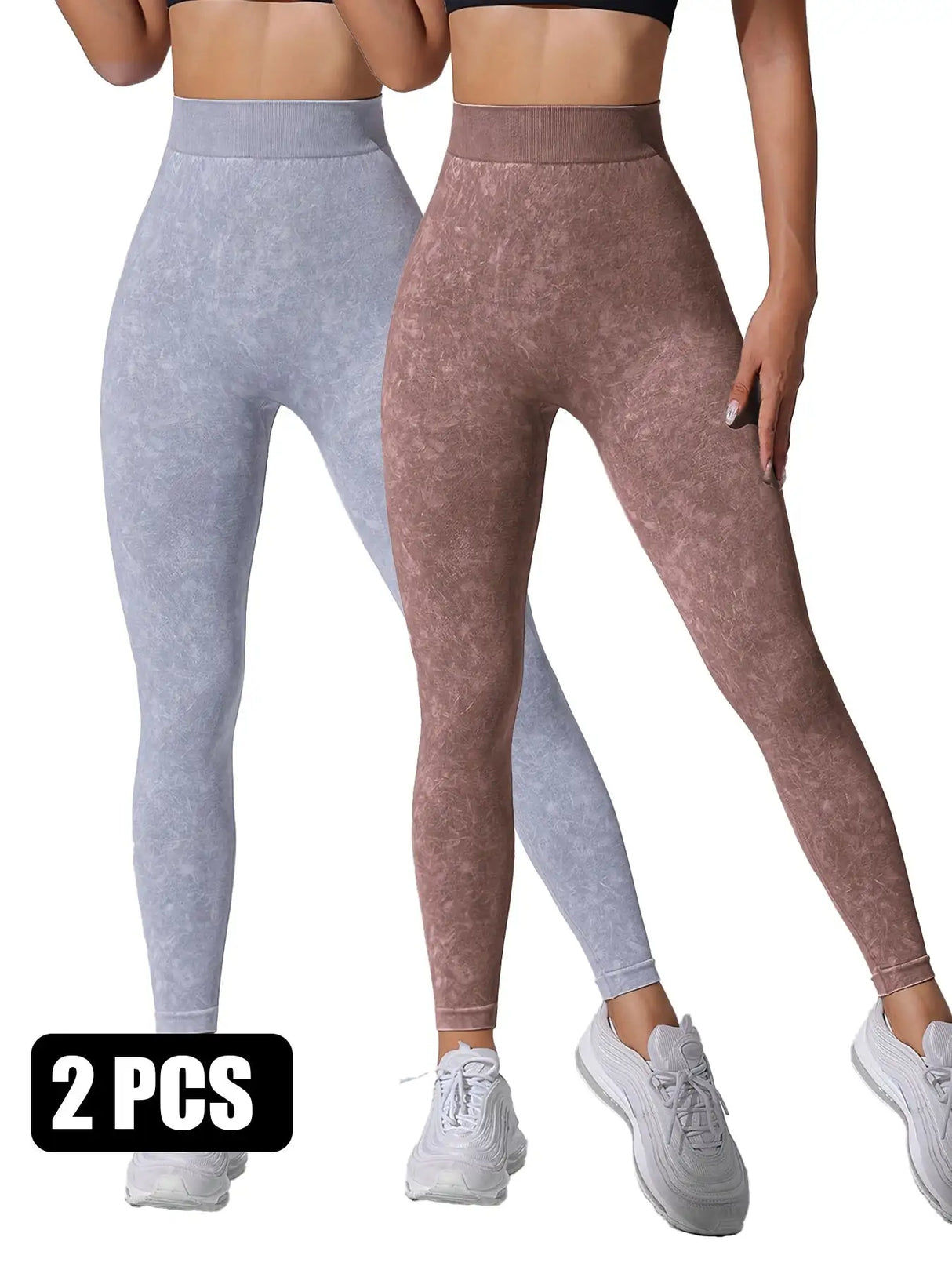 2 Pieces High Waist V Back Yoga Pants Tummy Control Running Workout Tight - Lootquake