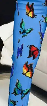 Ladies' Butterfly Printed High Waisted Hollow Out Casual Slim Fit Pants - Lootquake