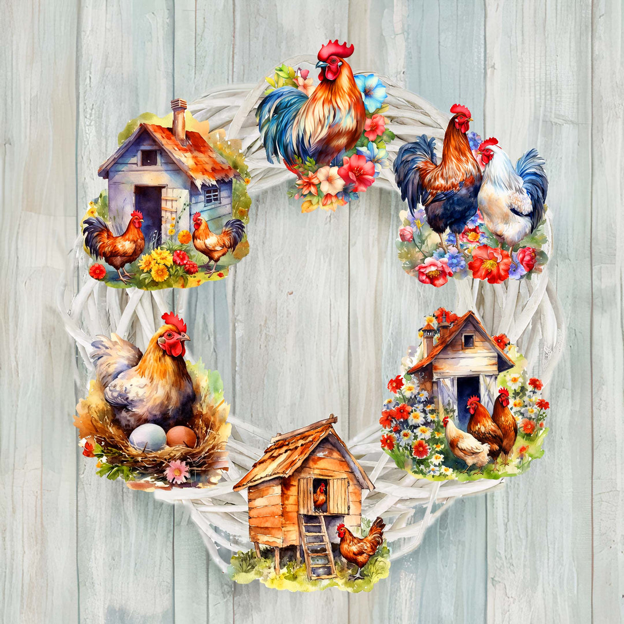 Spring on the Farm Decorative Wooden Clip-on Ornaments Set of 6 by G. Debrekht - Easter Decor - 8090056C-S6