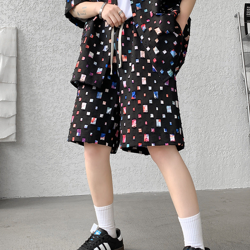 Summer New Chessboard Plaid Shirt Short Sleeve Shorts Suit - Lootquake