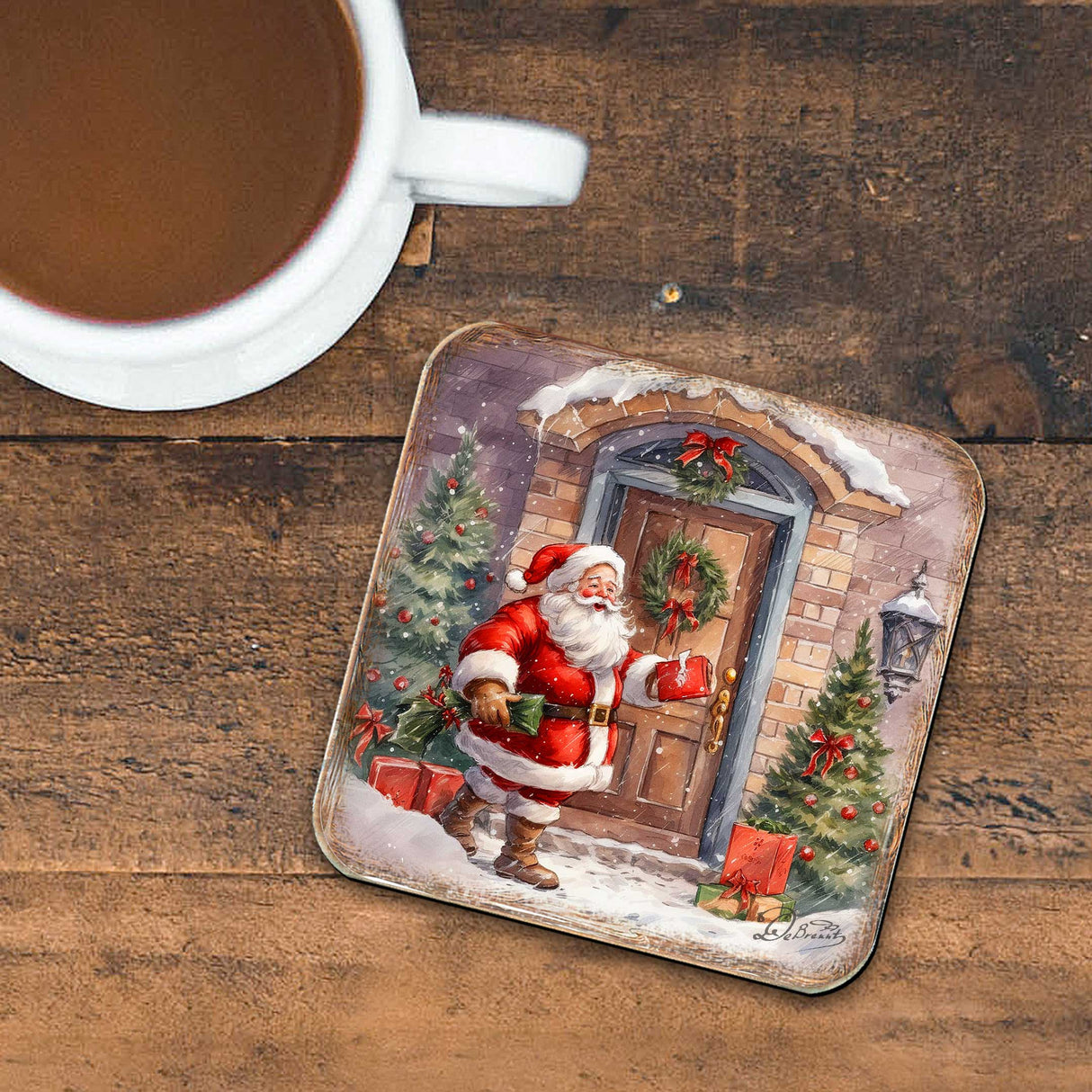 Christmas Is Here Wooden Cork Coasters Gift Set of 4 by G. Debrekht - Christmas Decor - 8199443C-S4