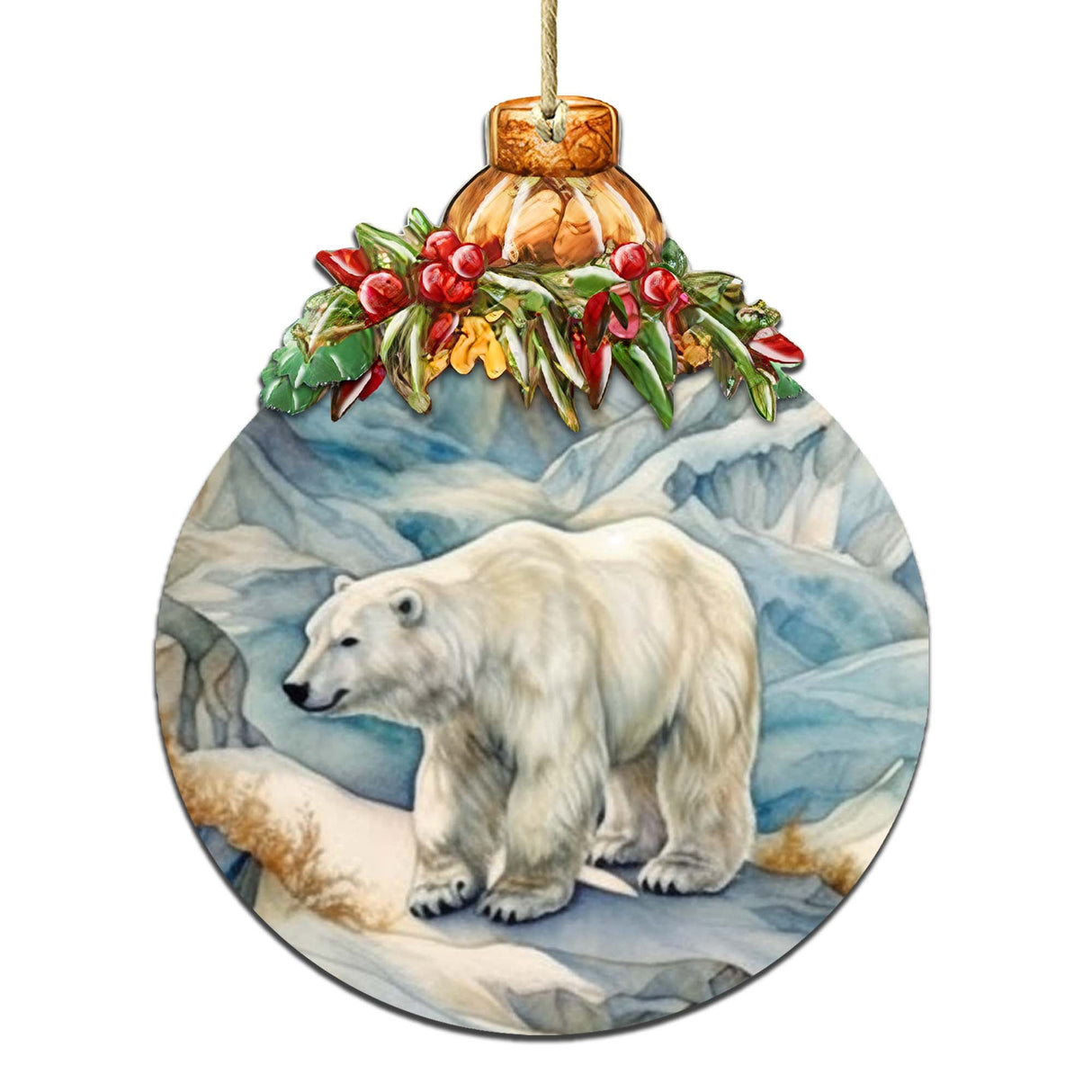 Arctic Glacier Polar Bear Wooden Ornaments by G.Debrekht - Wildlife Holiday Decor - 870021