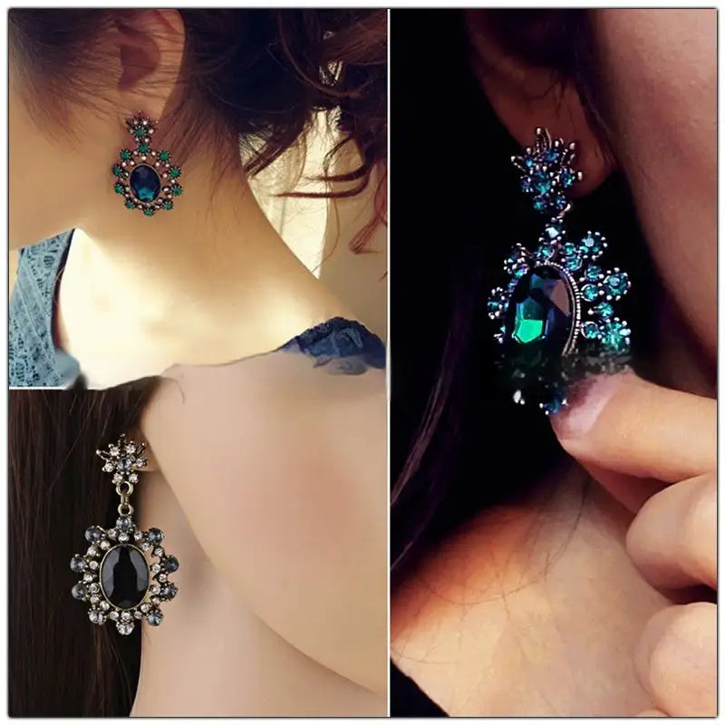 European And American Fashion Cool Vintage Sapphire Stud Earrings - Lootquake