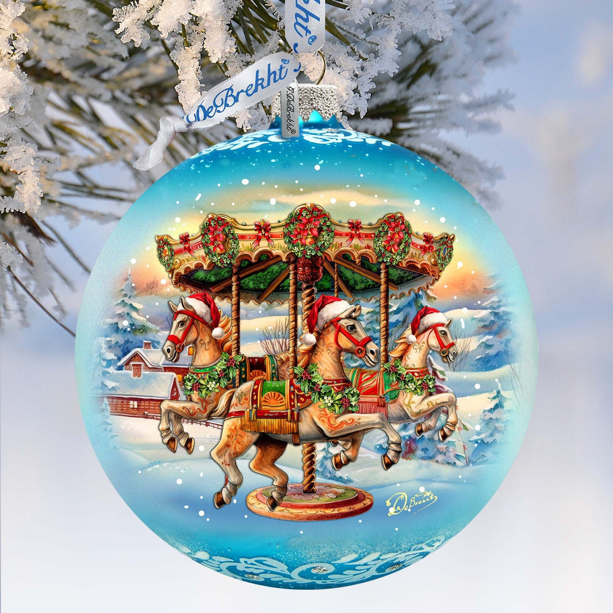 Winter Carousel Lg Glass Ornament by G.Debrekht - Christmas Holiday Decor - 73950